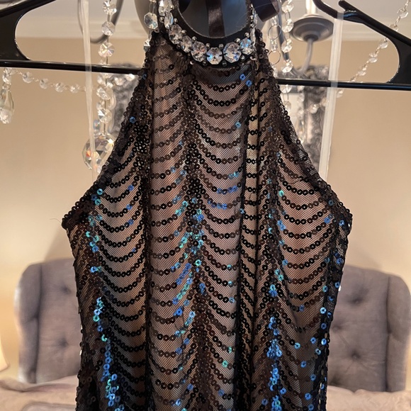 Black Long Halter Neck Sequin Prom Dress - Picture 1 of 5